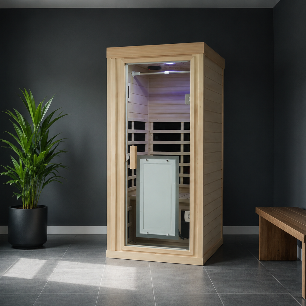 1 Person Indoor FAR Infrared Sauna, Canadian Hemlock, 7 Heaters, ETL & cETL Listed, 120V, 1700W