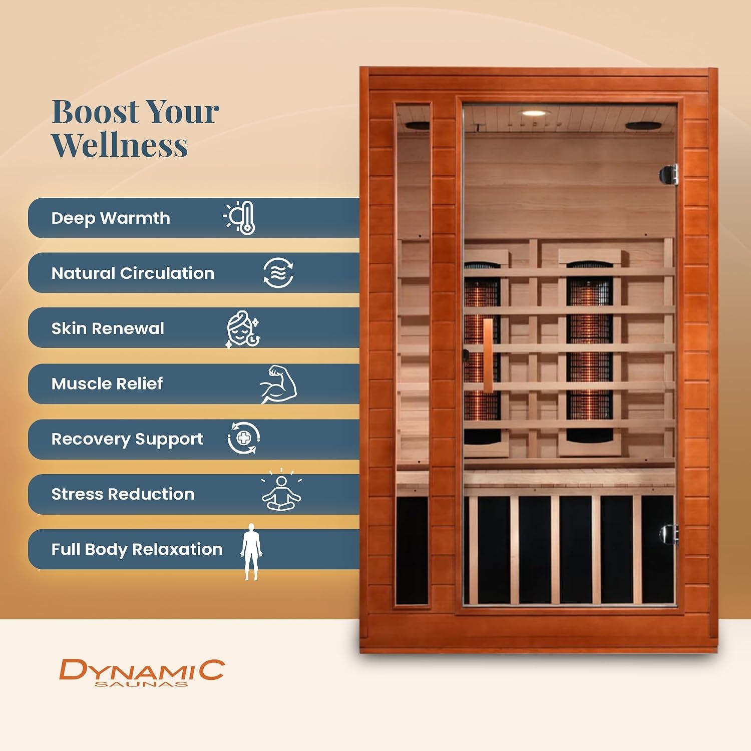 DYNAMIC SAUNAS Cordoba 2-Person Full Spectrum Infrared Sauna with Red Light Therapy & Bluetooth Speakers | Personal Indoor Dry Heat Sauna Room for Spa, Home & Gym – Made from Canadian Hemlock