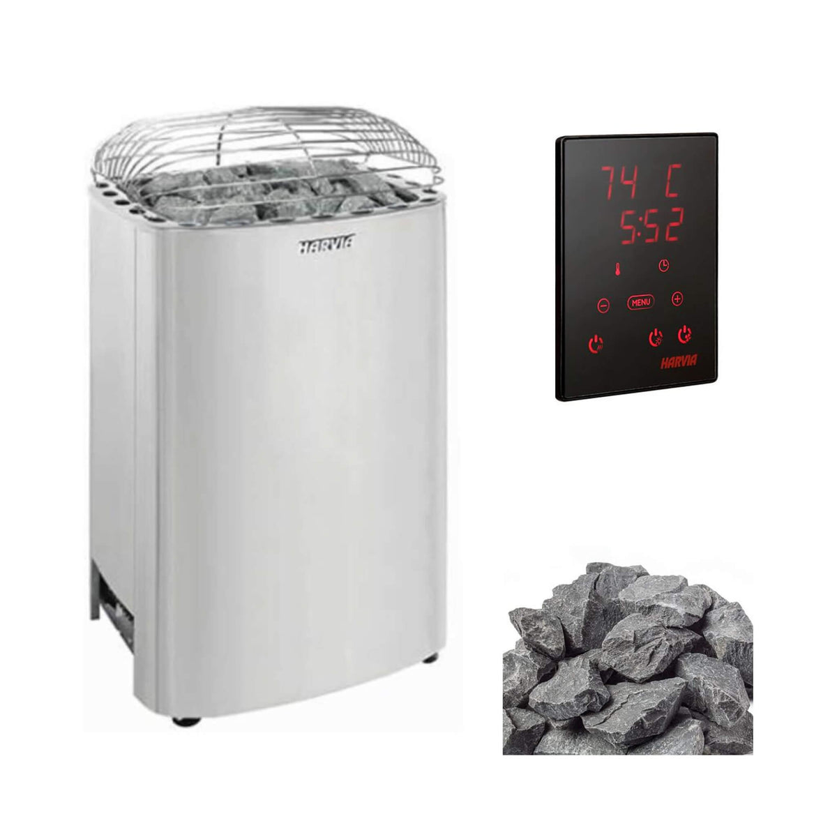Harvia Club K10G heater with Xenio wall control and sauna stones