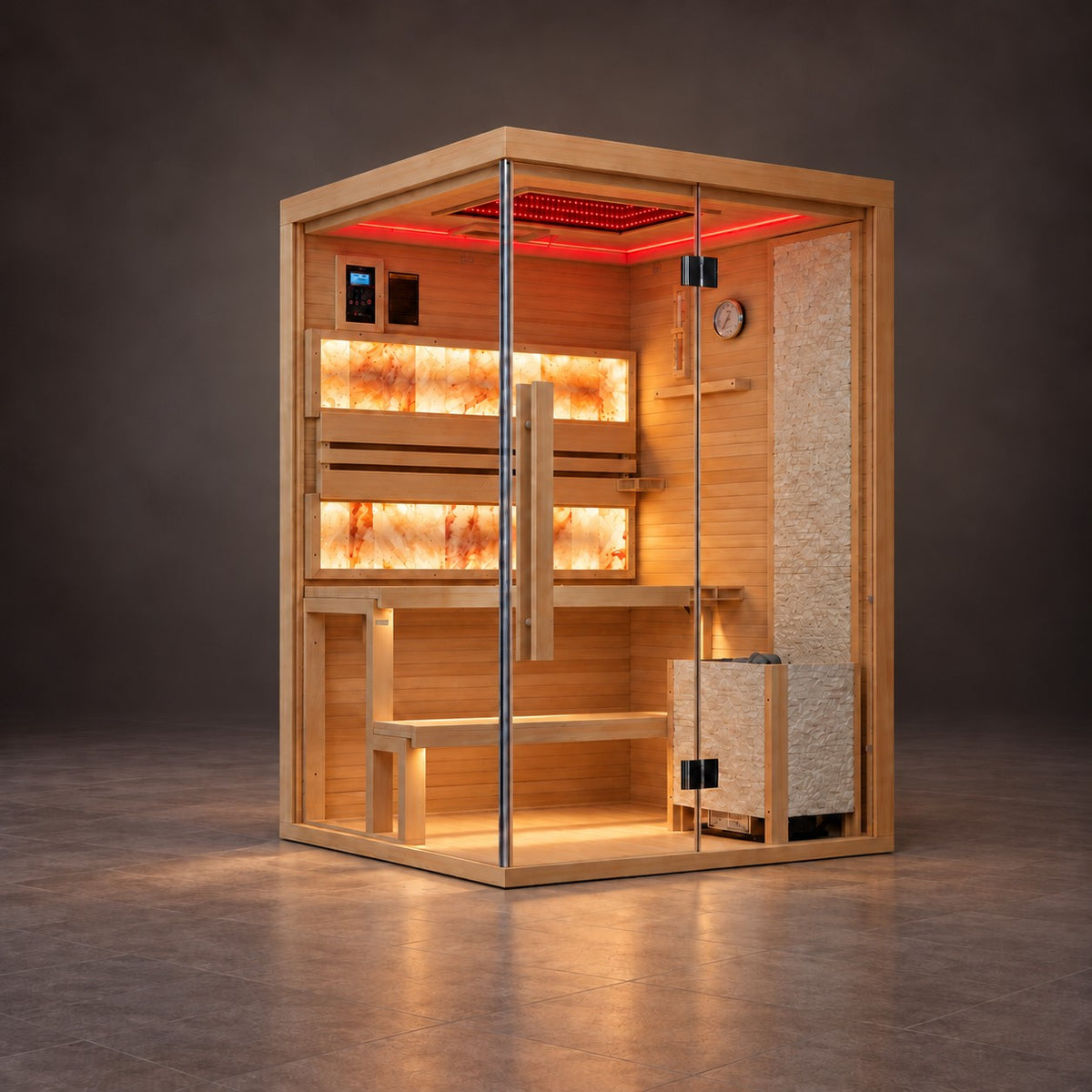 2-person steam sauna ceiling lighting, setting 1 of 7