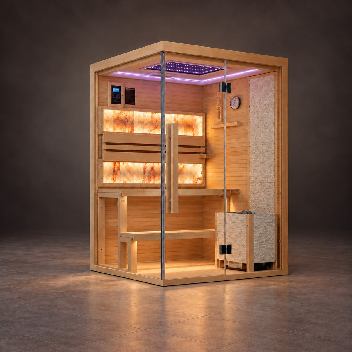 2-person steam sauna ceiling lighting, setting 3 of 7