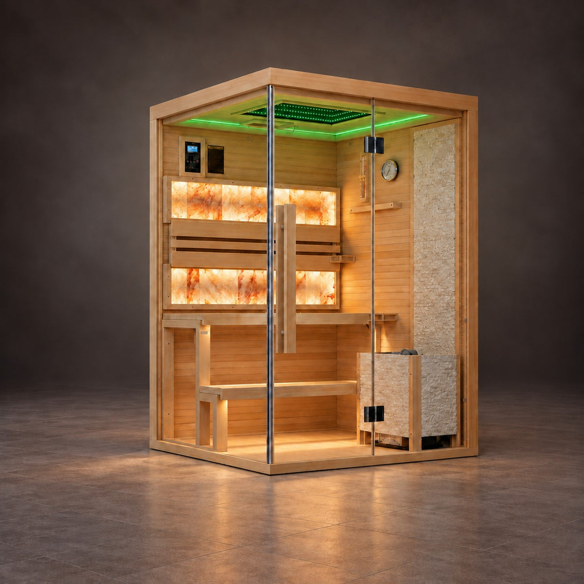 2-person steam sauna ceiling lighting, setting 4 of 7