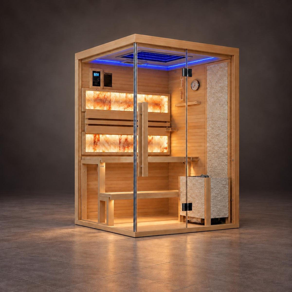 2-person steam sauna ceiling lighting, setting 6 of 7