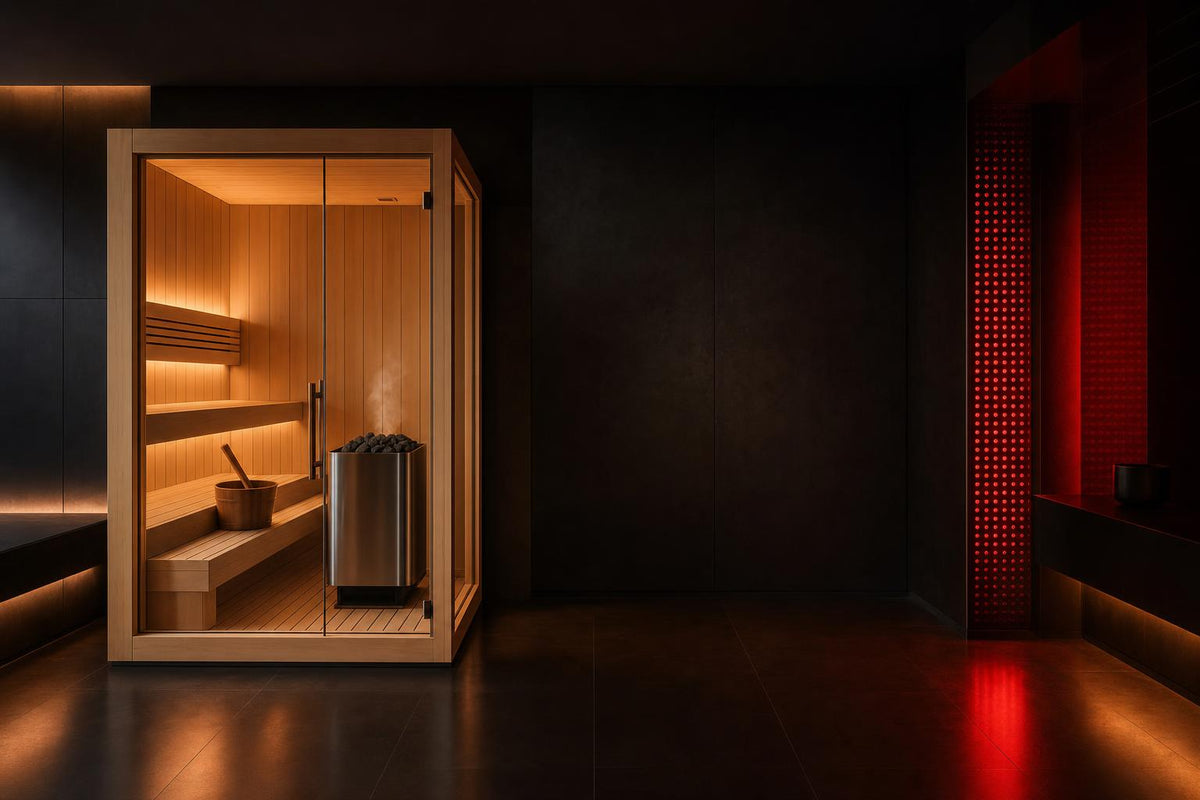 Traditional Finnish sauna with a stainless heater and sauna stones