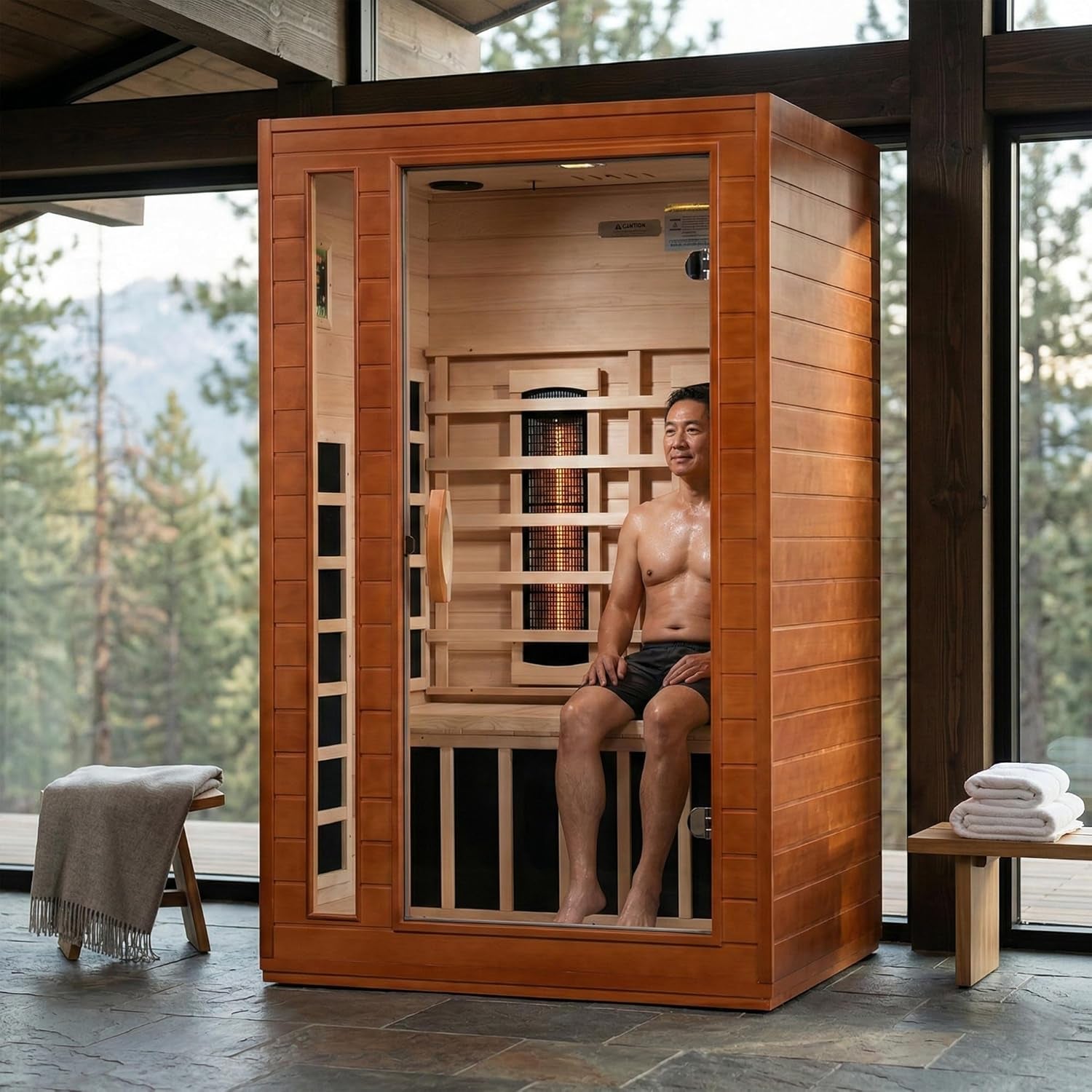 DYNAMIC SAUNAS Cordoba 2-Person Full Spectrum Infrared Sauna with Red Light Therapy & Bluetooth Speakers | Personal Indoor Dry Heat Sauna Room for Spa, Home & Gym – Made from Canadian Hemlock