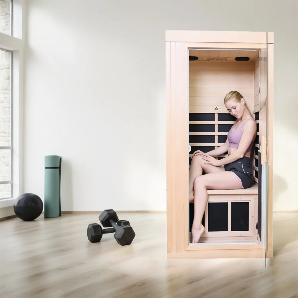 1 Person Sauna Room Far Infrared Canadian Hemlock Wood Sauna Cabinet Home Spa