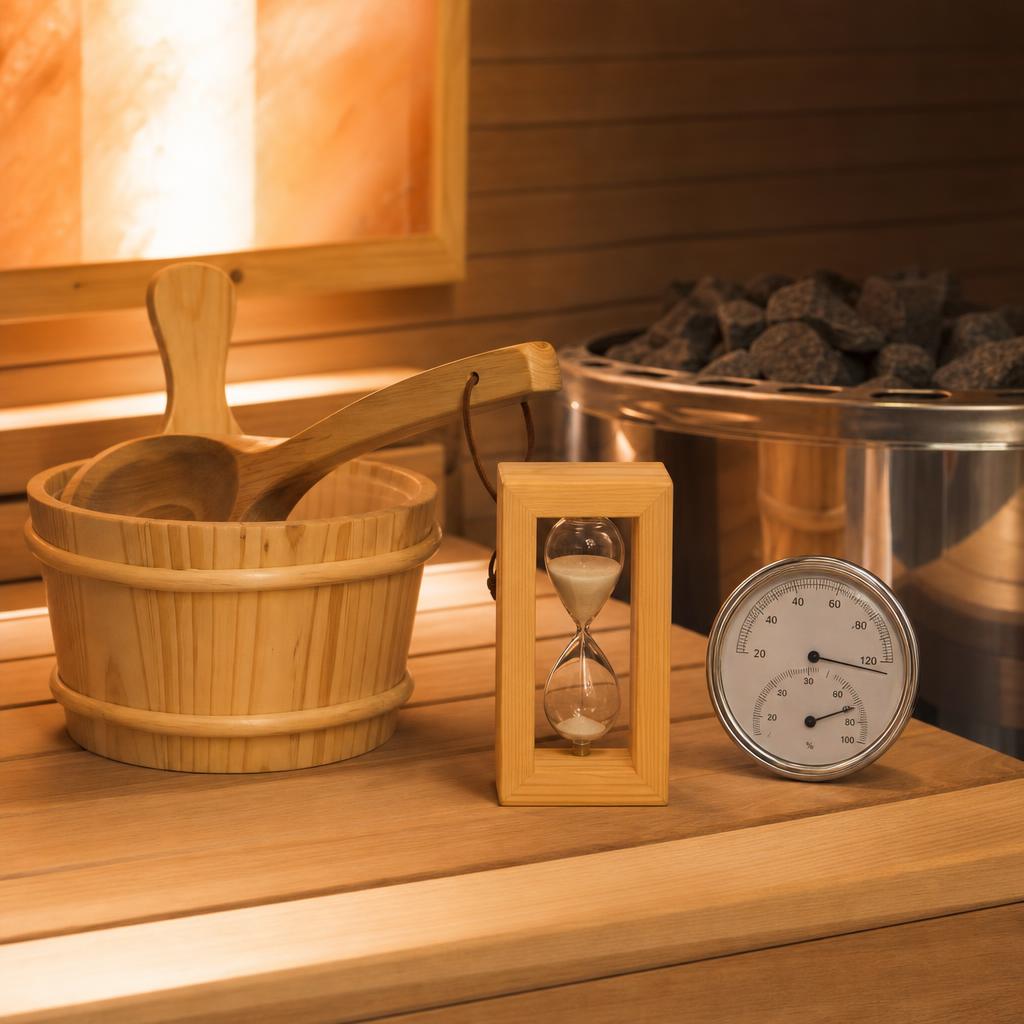 Two-person traditional steam sauna with Harvia electric stove