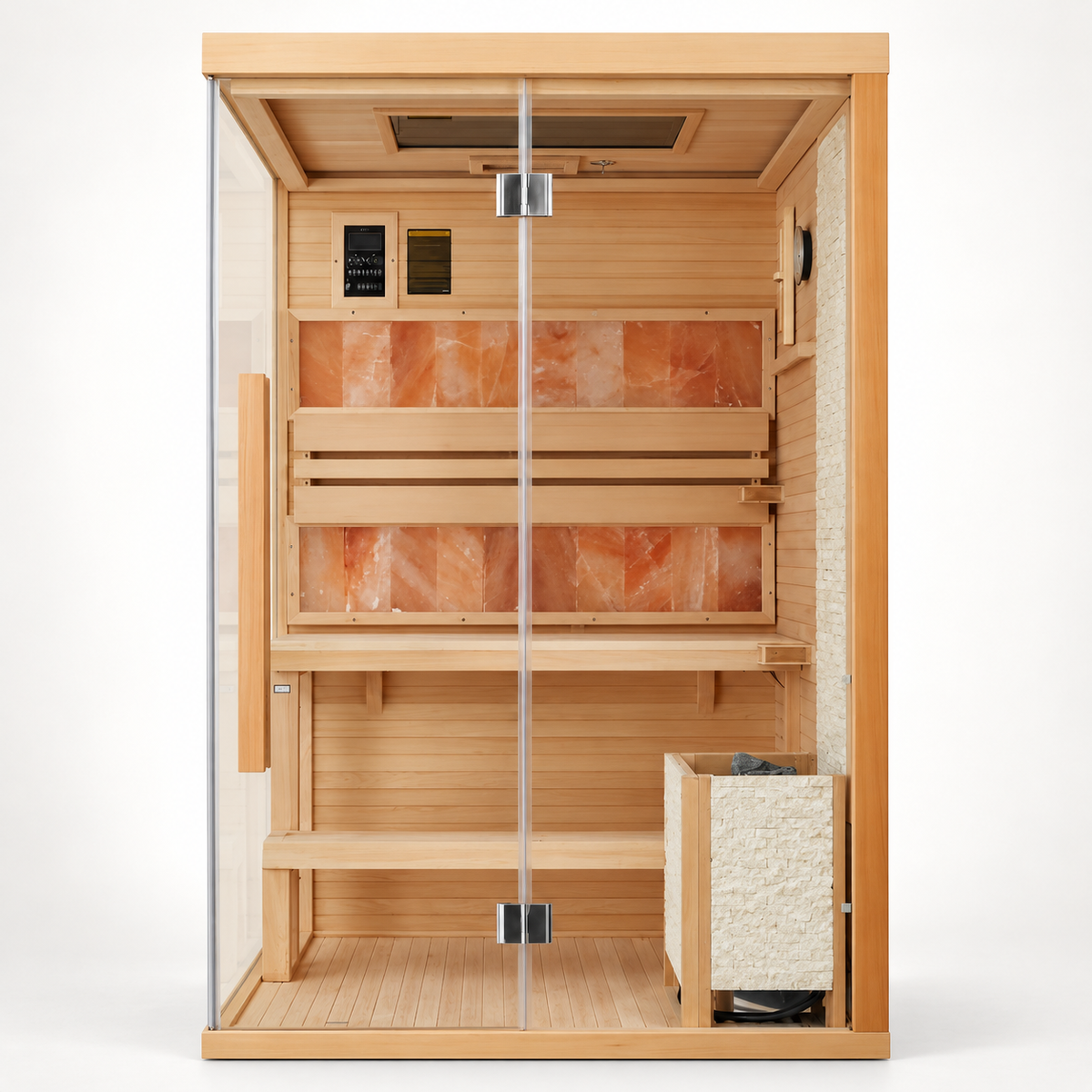 2-Person Indoor Traditional Steam Sauna, Harvia 3.5kW Electric Stove, Wet/Dry, 7-Color LED Lighting, Bluetooth, 220V