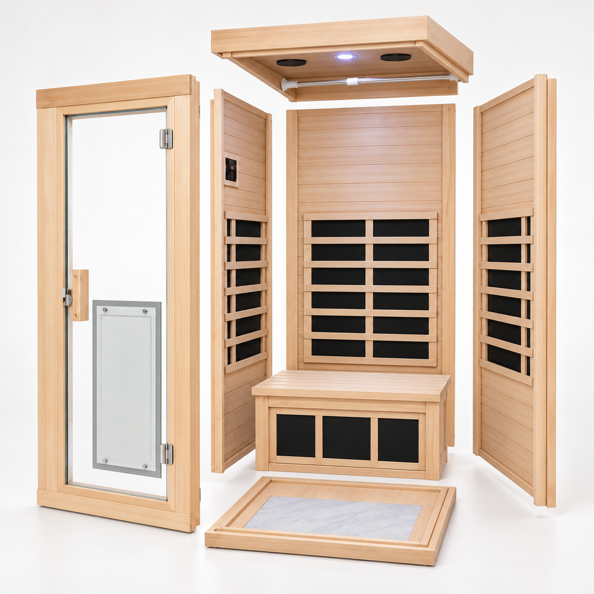 1 Person Indoor FAR Infrared Sauna, Canadian Hemlock, 7 Heaters, ETL & cETL Listed, 120V, 1700W
