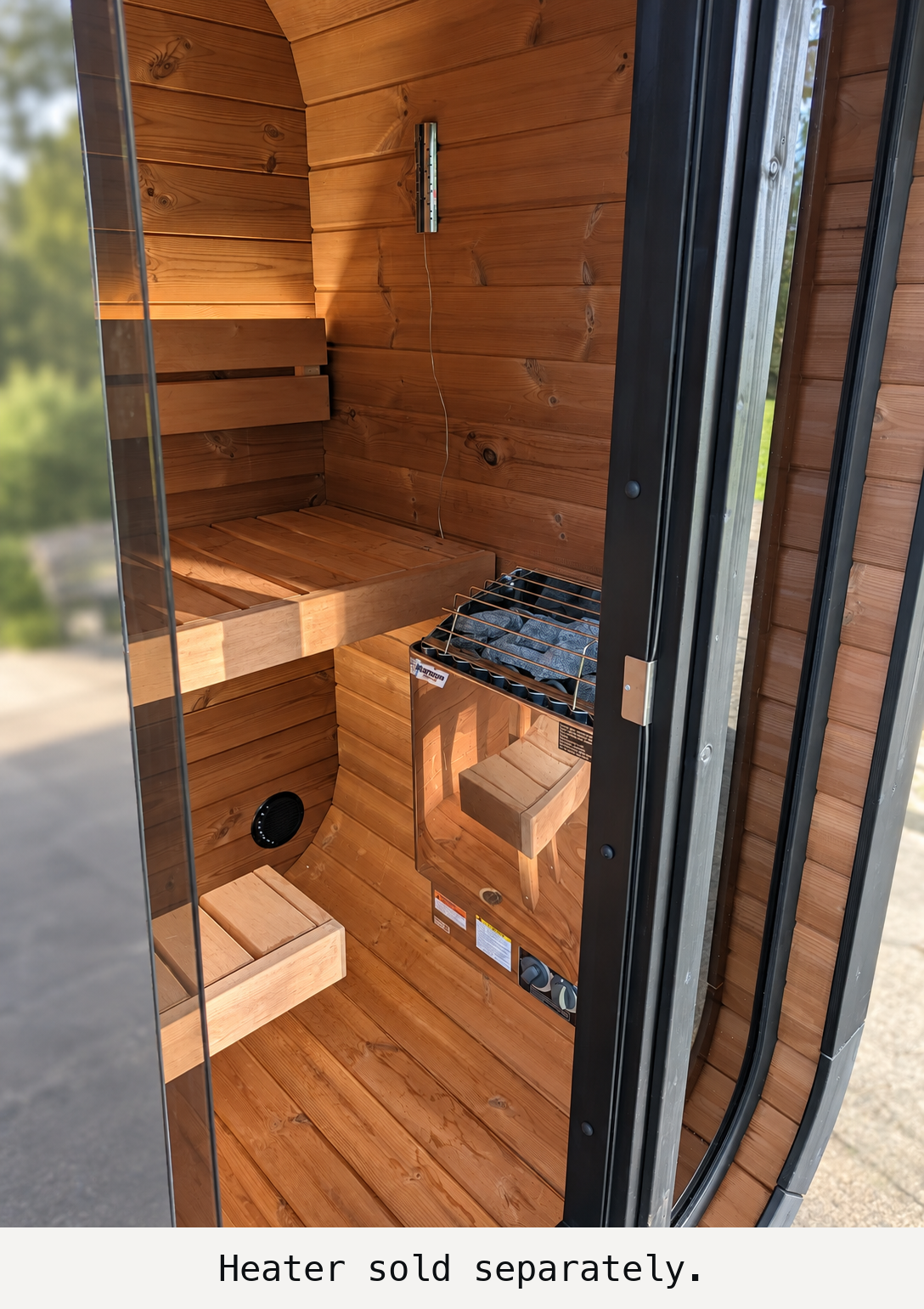 SaunaLife CL3G interior through the glass door, real photo. Heater sold separately