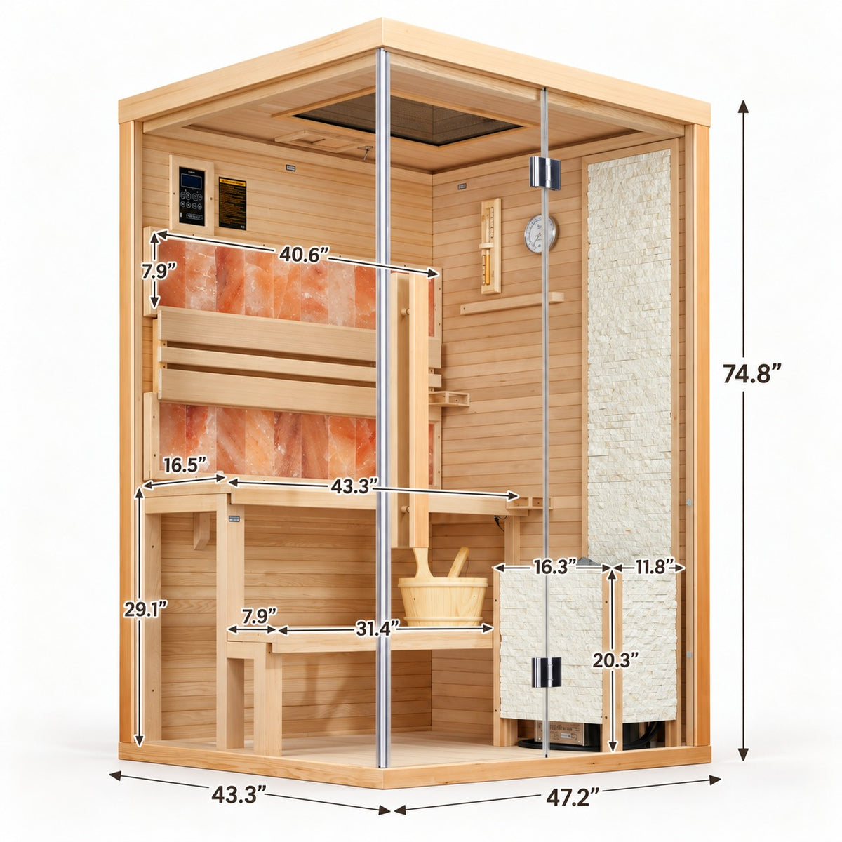 Dimensions of the 2-person traditional steam sauna