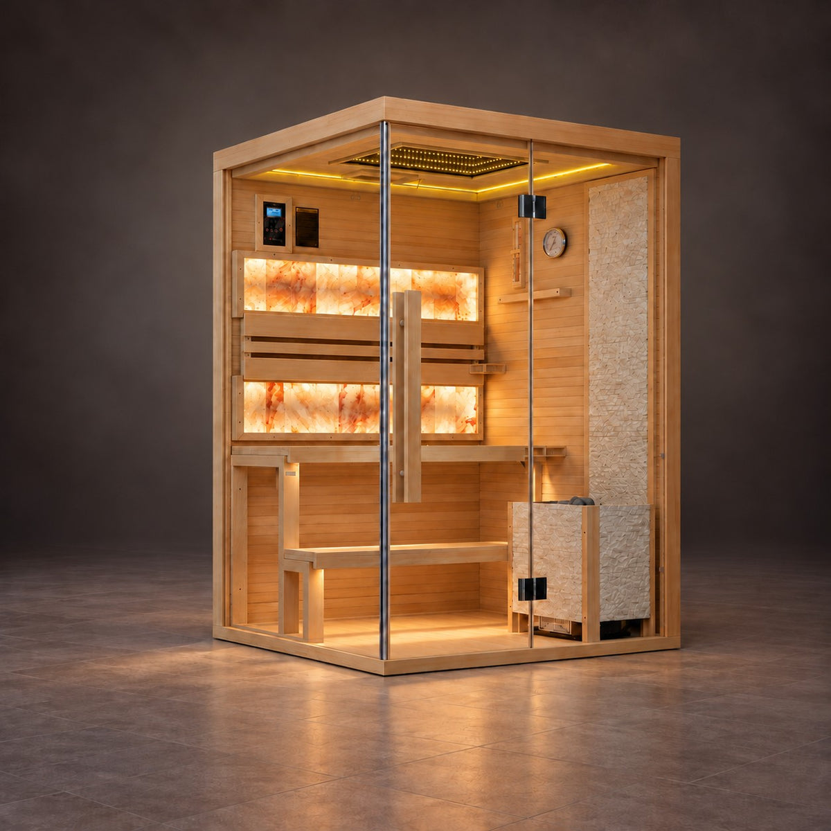 2-person steam sauna ceiling lighting, setting 2 of 7